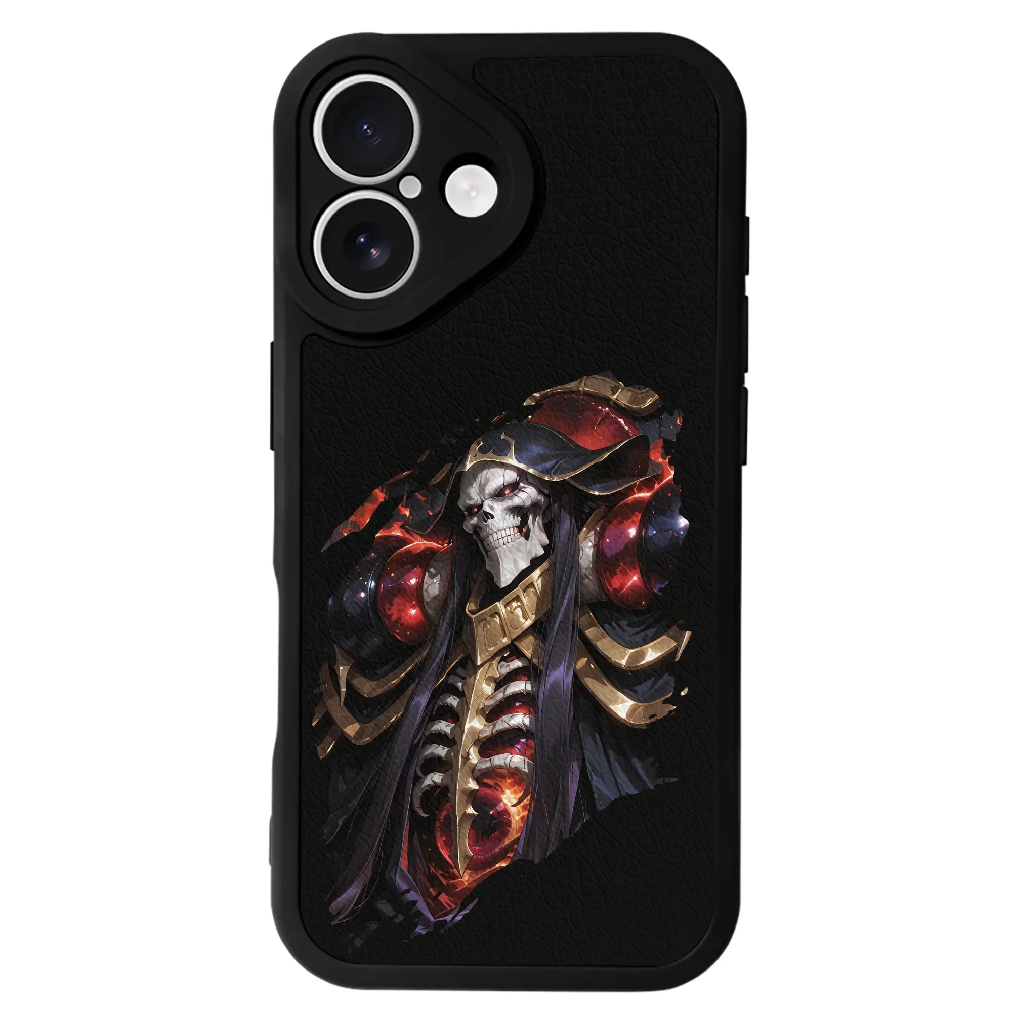 オーバーロード グッズ アインズ・ウール・ゴウン - IPhone 16シリーズ対応 ・ シリコンスマホケース ・ レザー調 ・ 高精度フィット ・ 耐衝撃 ・ ワイヤレス充電対応 ・ 精密カット